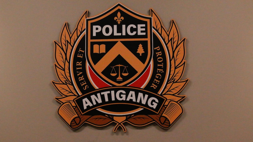 Sur le logo en bleu et jaune, il est inscrit police, antigang, servir et protéger.