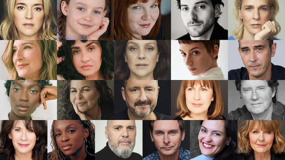 Une mosaïque de photos avec toutes les comédiennes et les comédiens de la série Le gouffre lumineux.