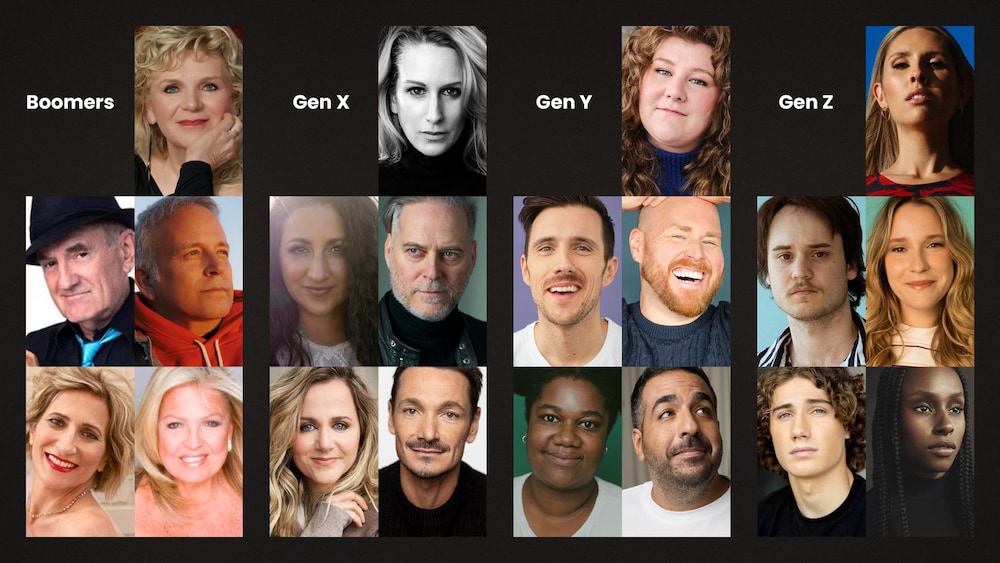 KOTV Portraits des artistes sur fonds noir.