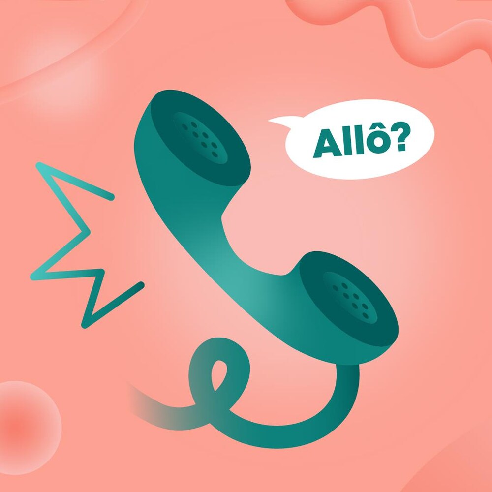 Illustration d'un téléphone avec une bulle dans laquelle on peut lire « Allô? ».