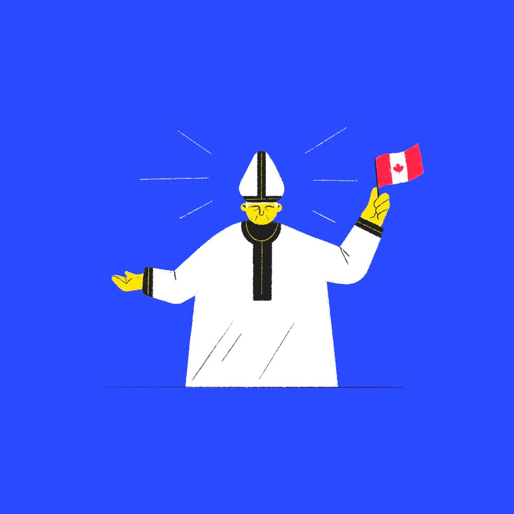 Une illustration du pape avec un drapeau canadien.