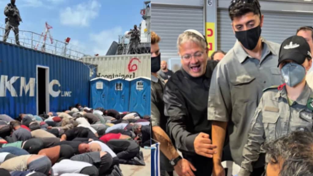 Itamar Ben-Gvir junto a detenidos puestos de rodillas.