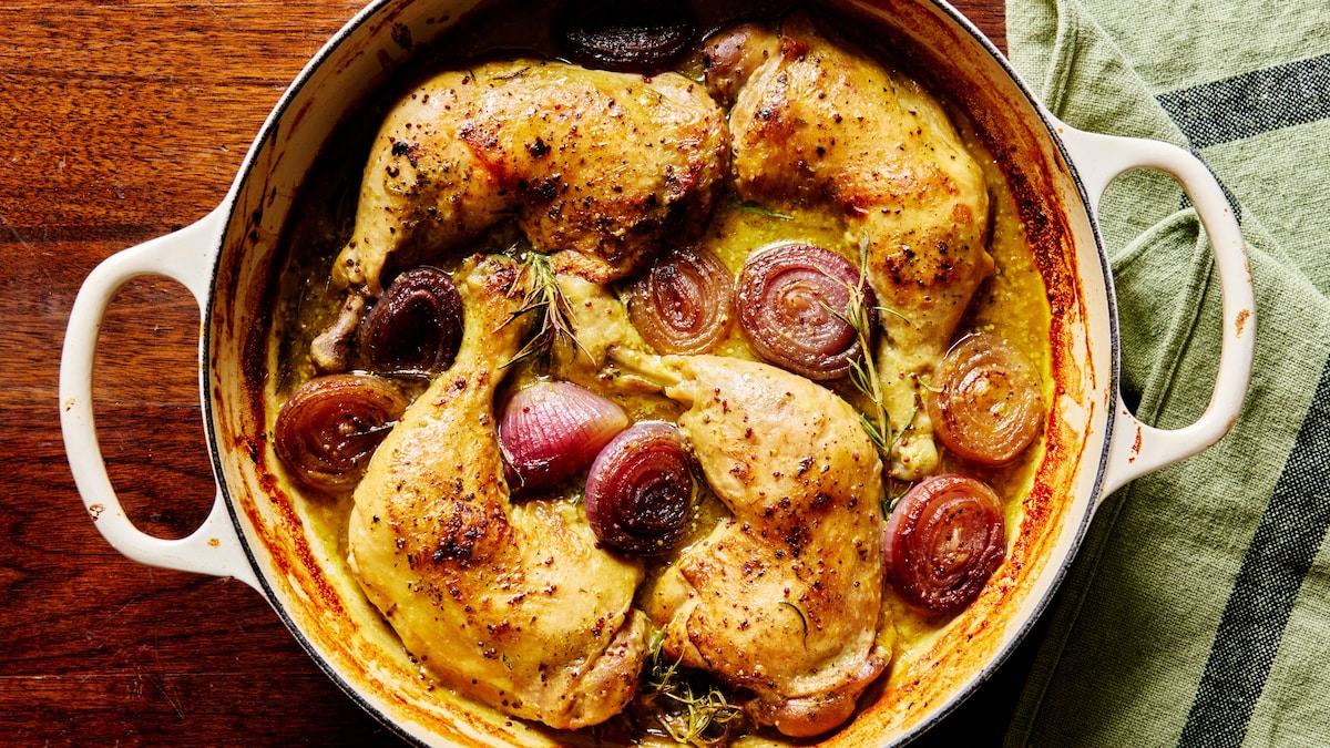 Cuisses de poulet braisées au vin blanc et au romarin | La cuisine d ...