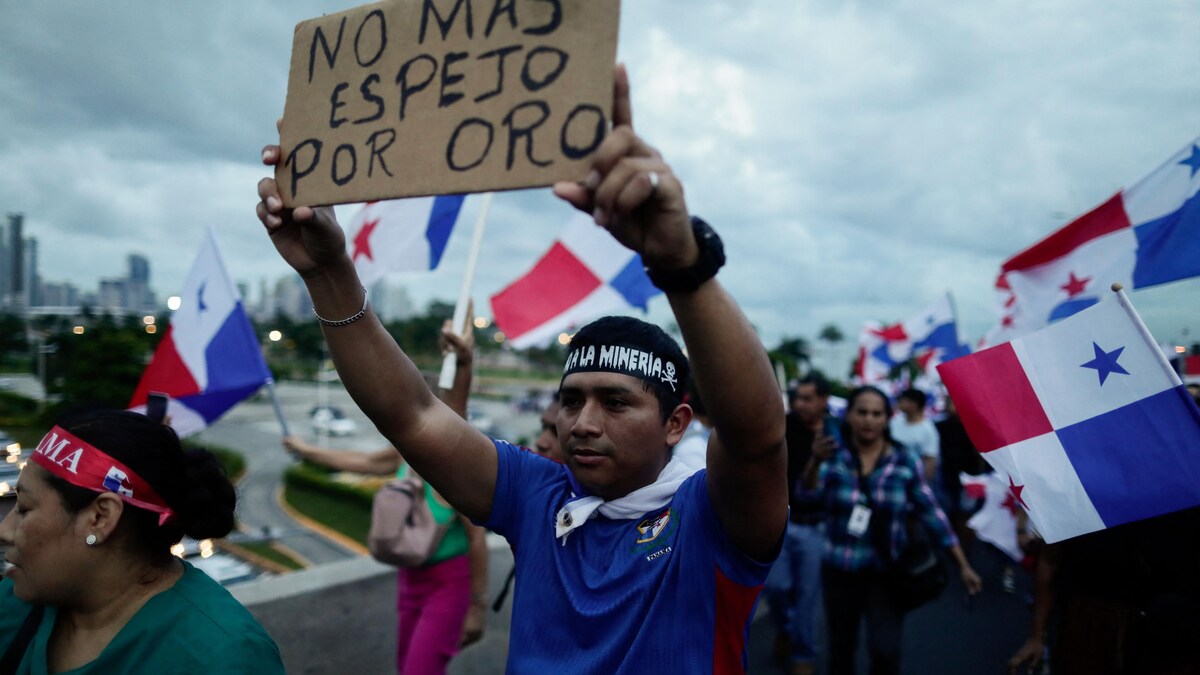 Une personne avec une banderole au milieu d'une manifestation.