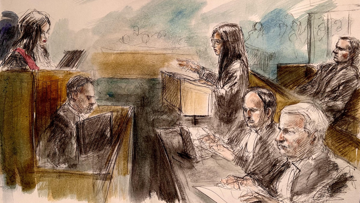 Un dessin de cour de l'audience de détermination de la peine de Nathaniel Veltman.