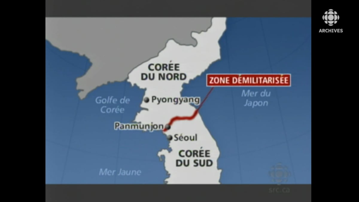 Une carte montre la Corée du Nord et la Corée du Sud ainsi que la zone démilitarisée qui sépare les deux pays. 