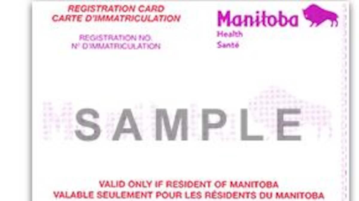Un exemple d'une carte de santé du Manitoba, pris en 2019.