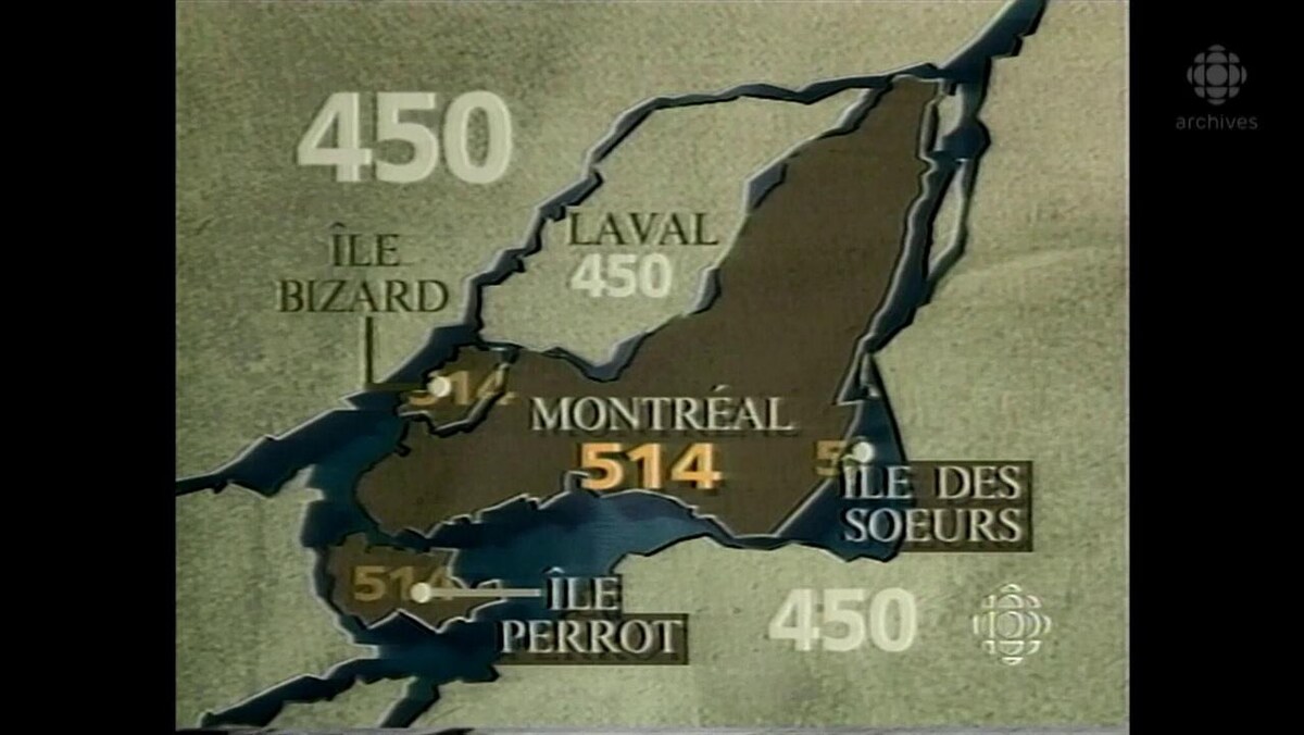 Carte identifiant les zones du Grand Montréal couvertes par l'indicatif téléphonique 514 et celles du 450.