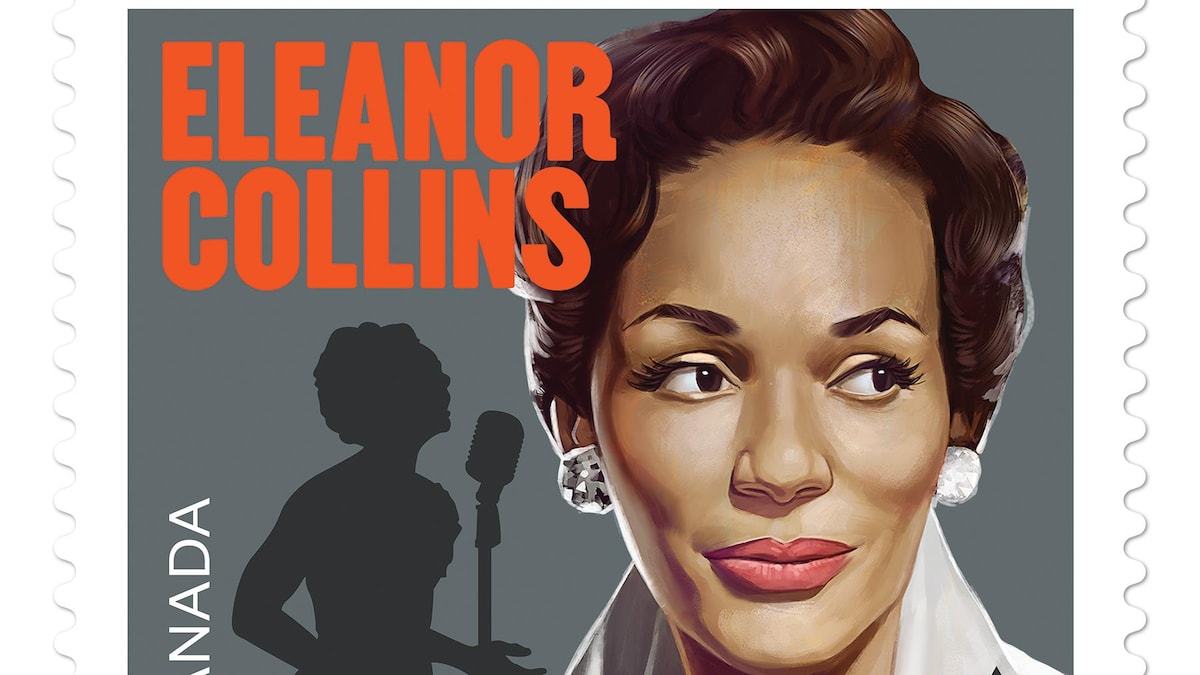 Un timbre avec une illustration de la grande chanteuse de jazz canadienne Eleanor Collins