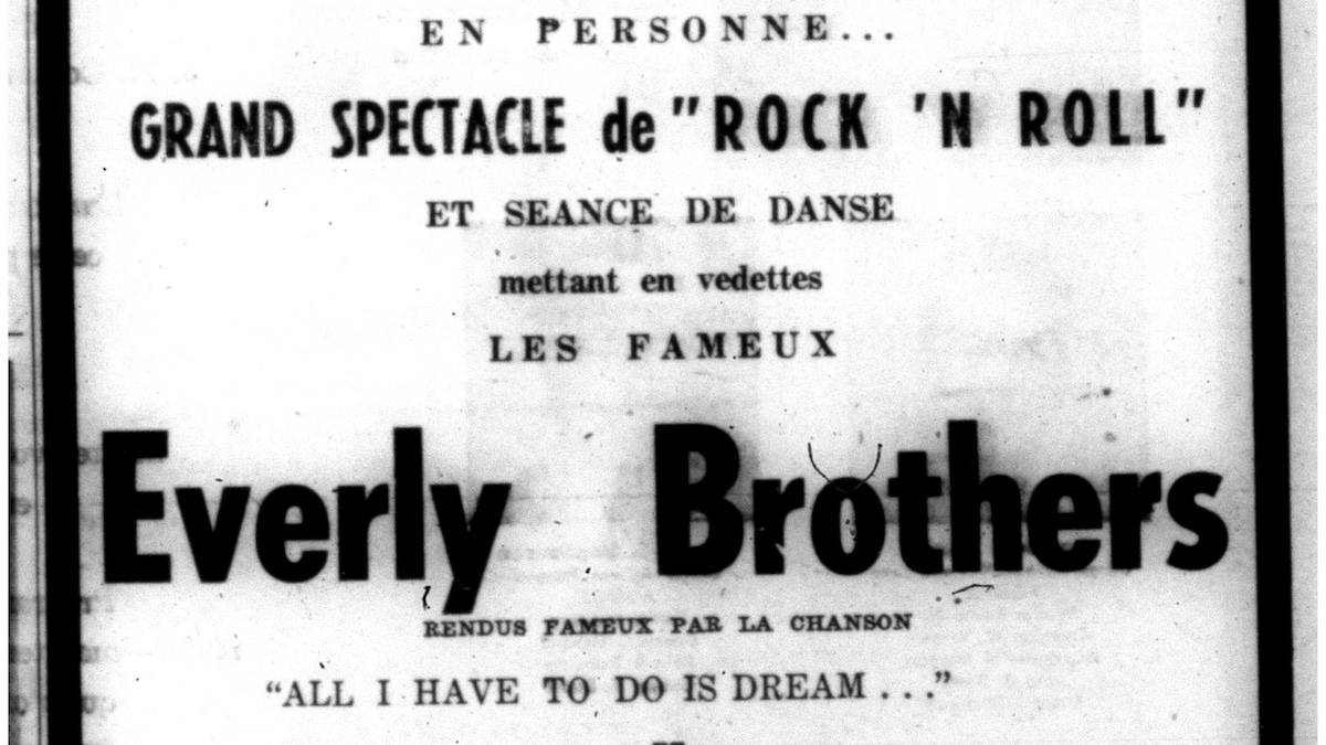 Extrait du journal La Frontière annonçant la venue des Everly Brothers à Rouyn-Noranda en 1958