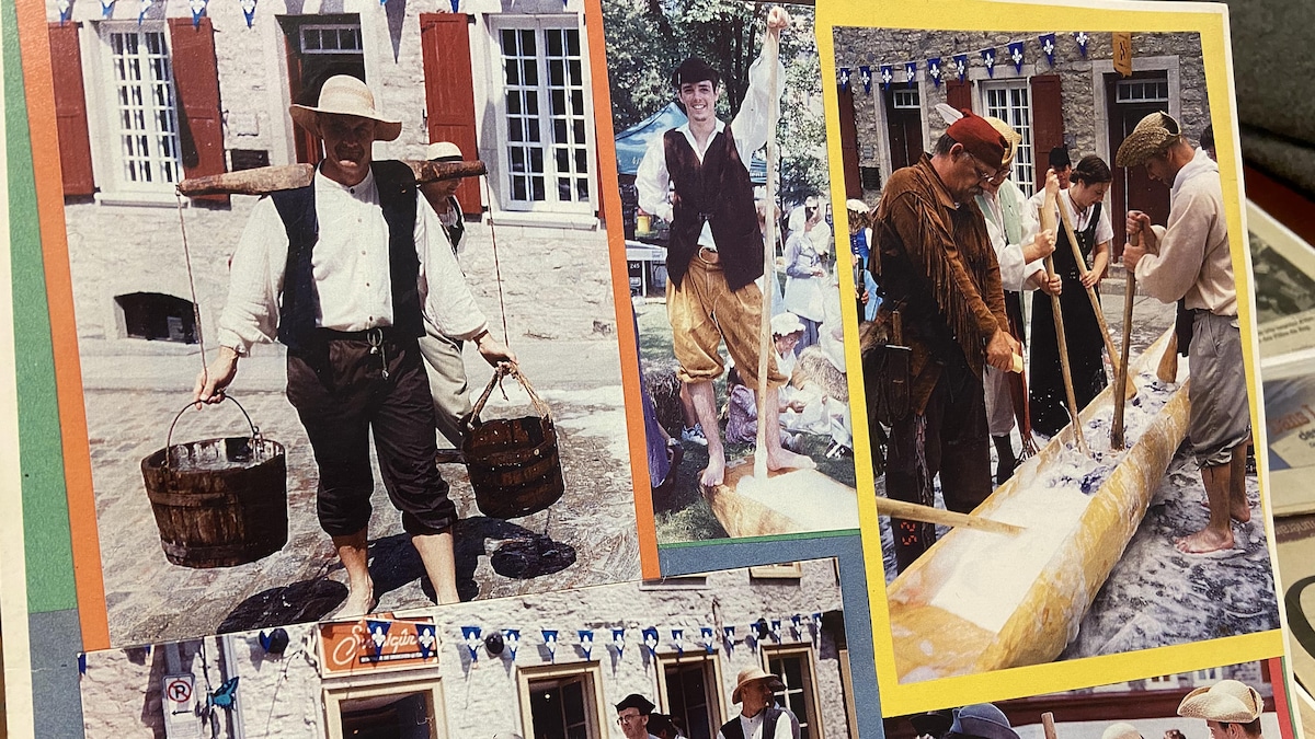 Montage photos de l'activité de foulage d'étoffe.