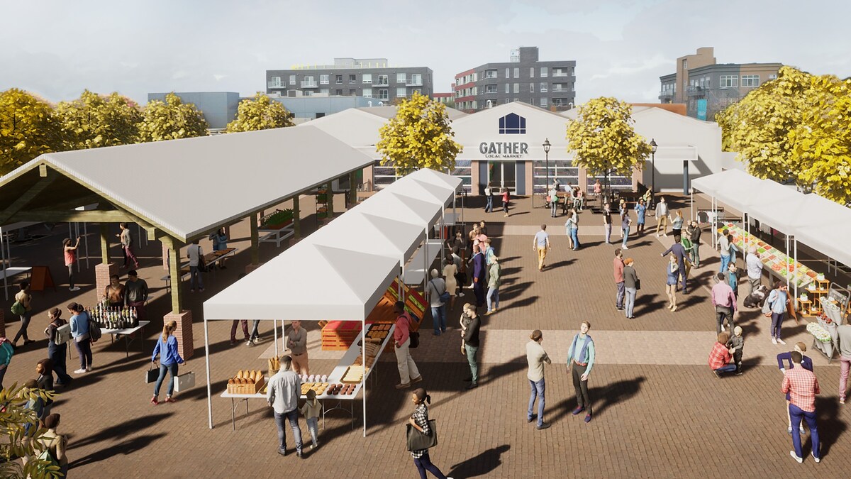 Une image présentant le futur marché local au centre-ville de Saskatoon, en Saskatchewan.