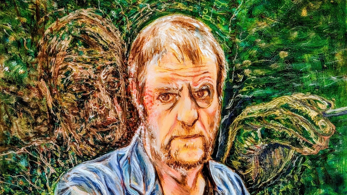Autoportrait de Plume Latraverse à la peinture.