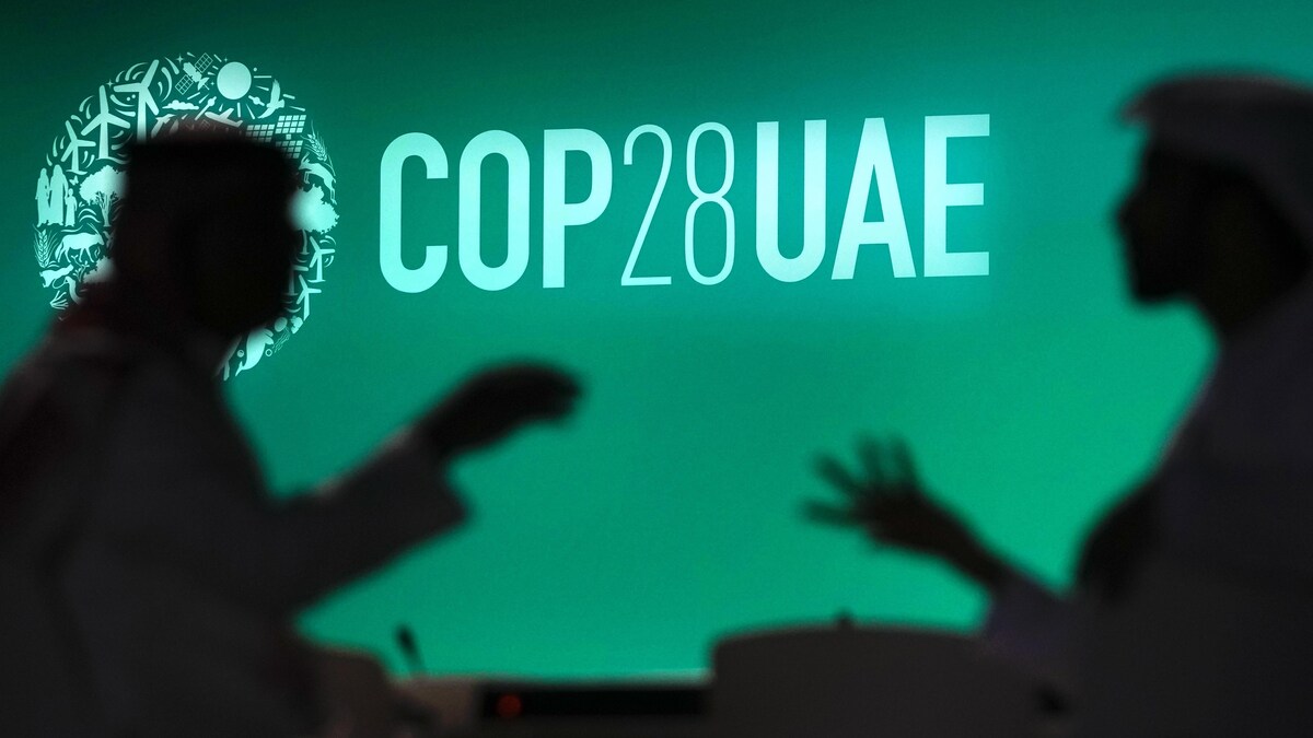 Le logo de la COP28 à Dubaï, aux Émirats arabes unis, le 29 novembre 2023.