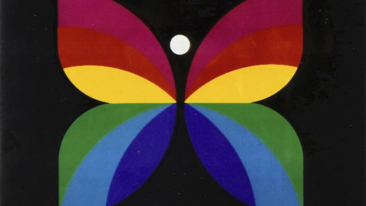 Logo de la Société Radio-Canada illustré par un papillon multicolore.