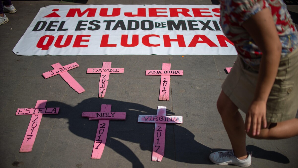Il est écrit sur une banderole : « Mujeres del Estado de Mexico que luchan ».