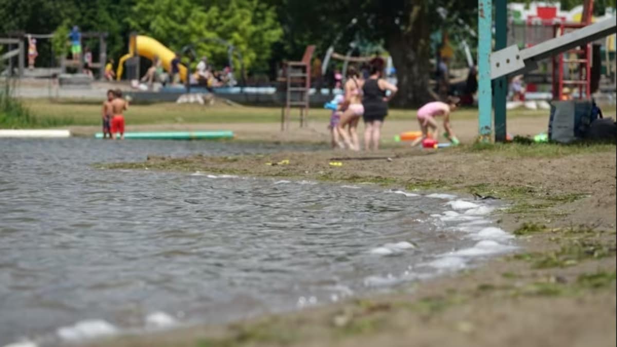 Des enfants jouant sur une plage. 