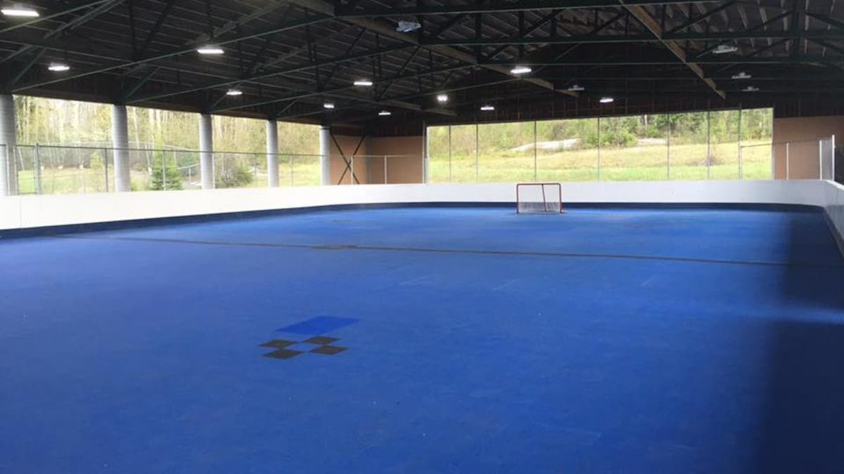 Une surface de Dek Hockey dans une patinoire extérieure.