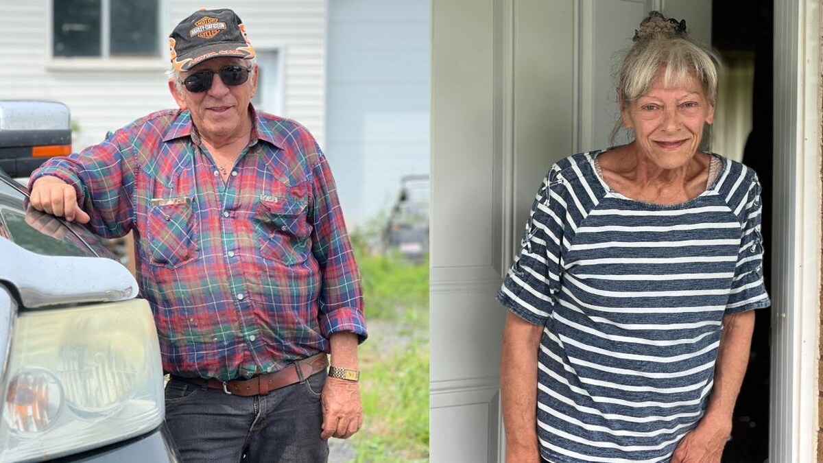 Montage photo de Pierre-Paul Arsenault, accoudé à son camion, et de Carol Lortie, devant la porte de sa chambre de motel.