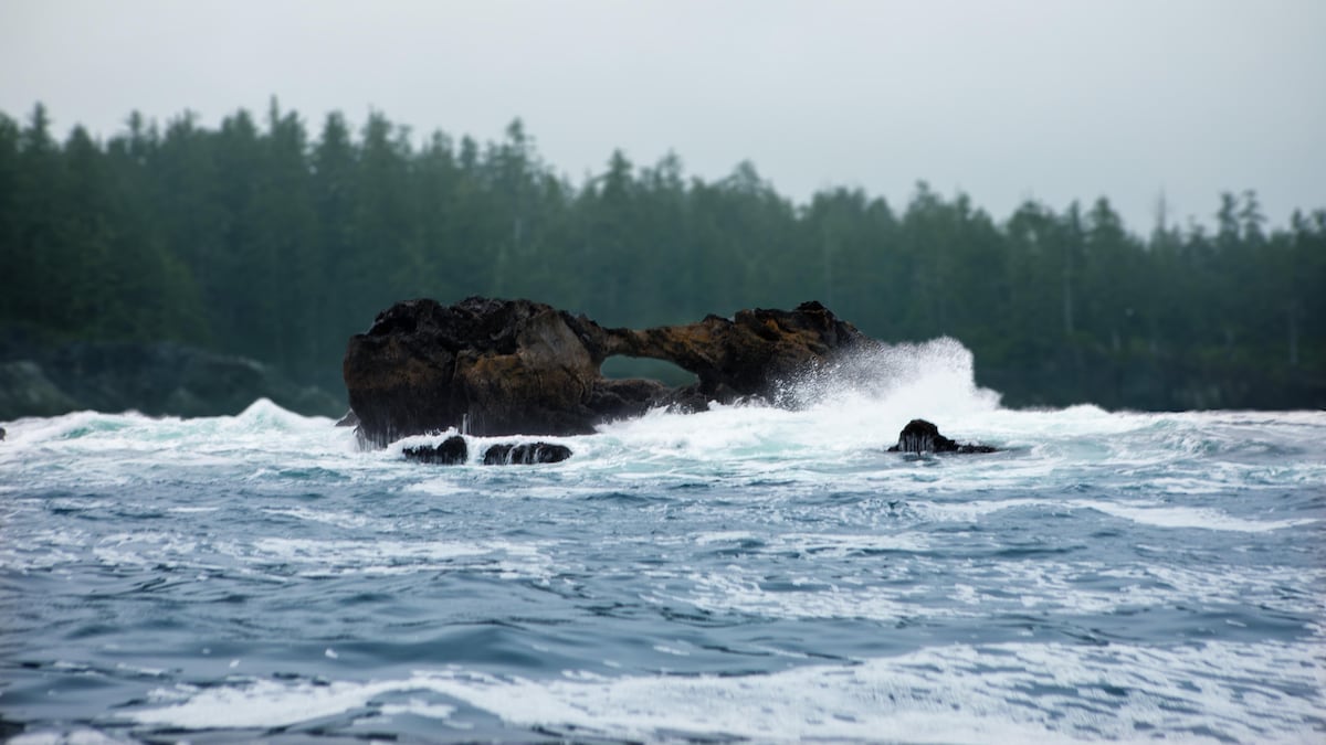 Une vague explose sur un rocher, proche de l’île Nootka, en Colombie-Britannique. 
