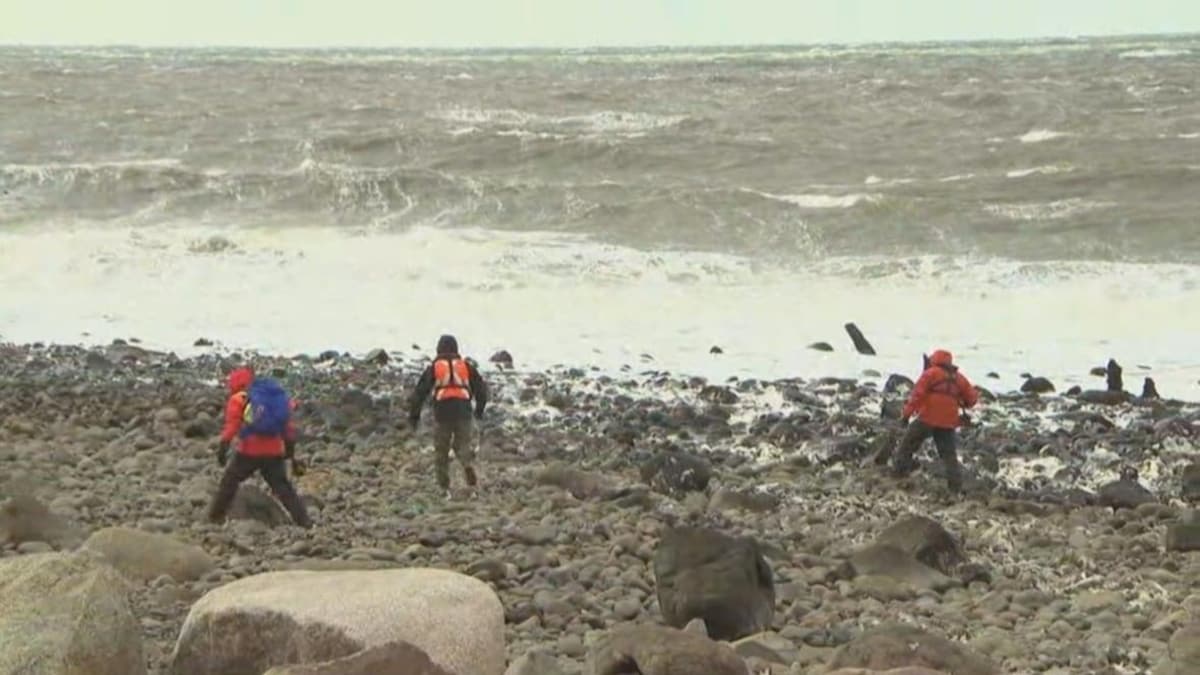 Des membres de l'équipe de recherche et sauvetage qui tentent de trouver des traces des pêcheurs disparus, mardi près de Delaps Cove, dans la région de Digby.
