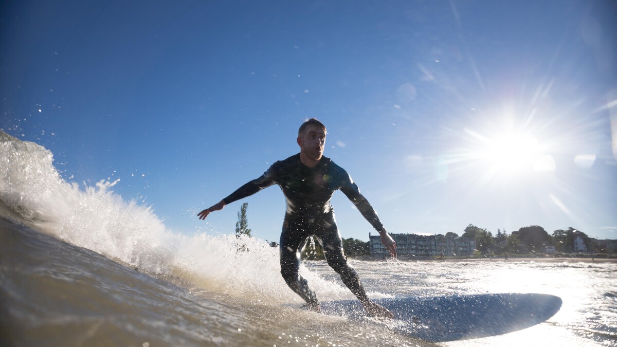 Un surfeur sur une vague.