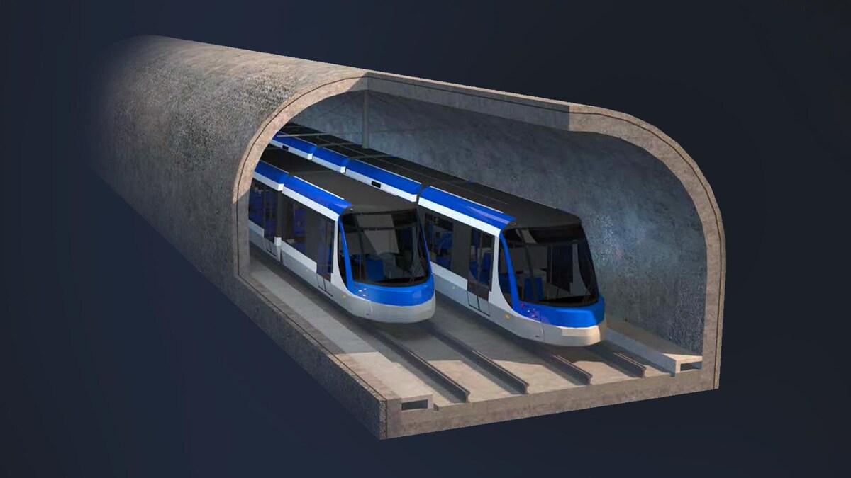Image conceptuelle d'un tramway dans un tunnel. 