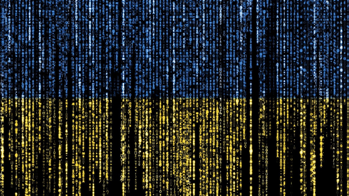 Il s'agit du drapeau de l'Ukraine dessiné avec du code informatique.
