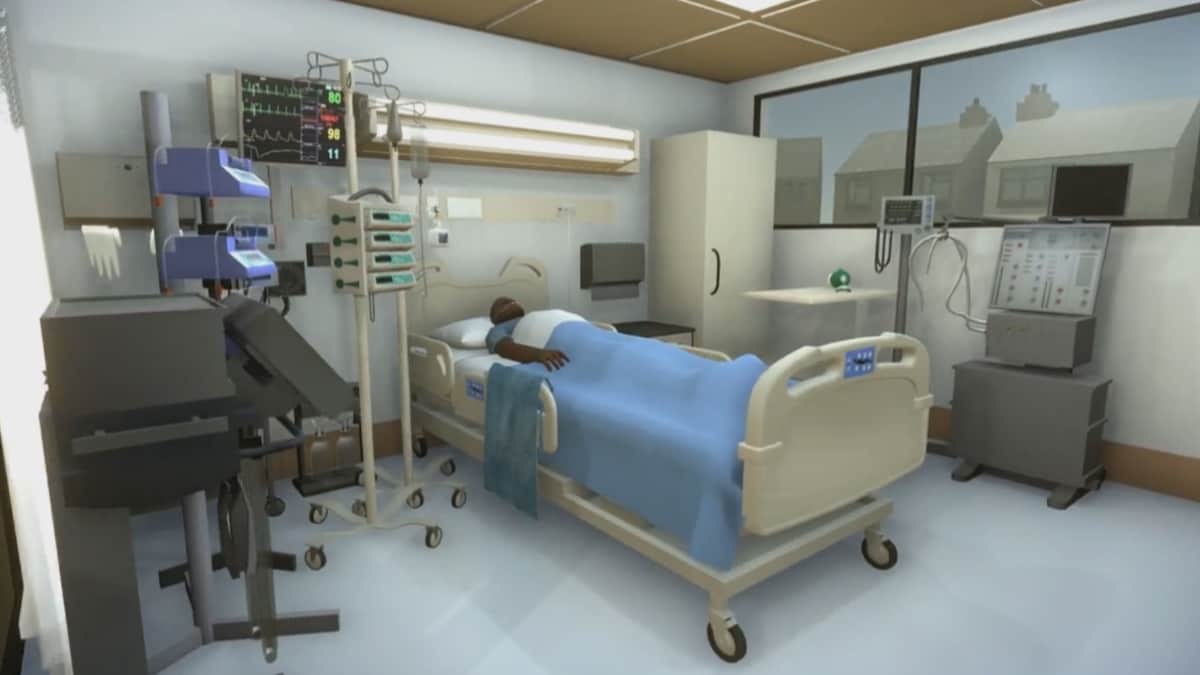 Une chambre de l'unité virtuelle de soins intensifs développée par deux chercheurs de l'UQAR (crédit : Frédéric Banville et Daniel Milhomme)