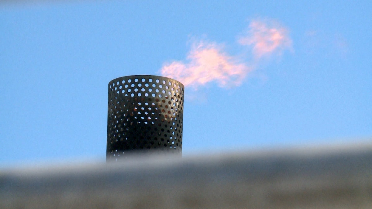 Une torchère brûle le méthane produit dans une usine de biométhanisation. 