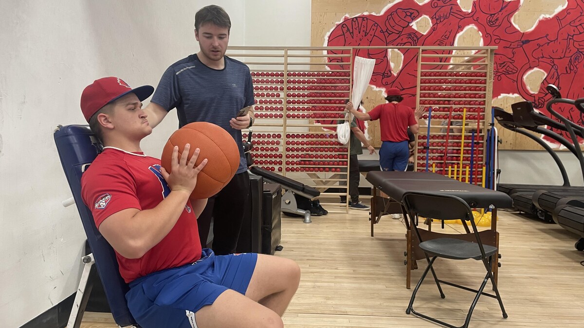 Baseball players undergoing testing