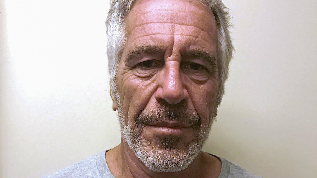 Jeffrey Epstein, mal rasé, regarde l'objectif de l'appareil photo.