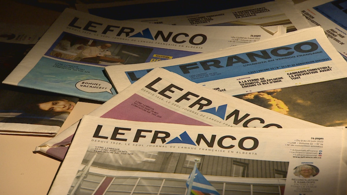 Plein de journaux «Le Franco» sont étalés sur une table.