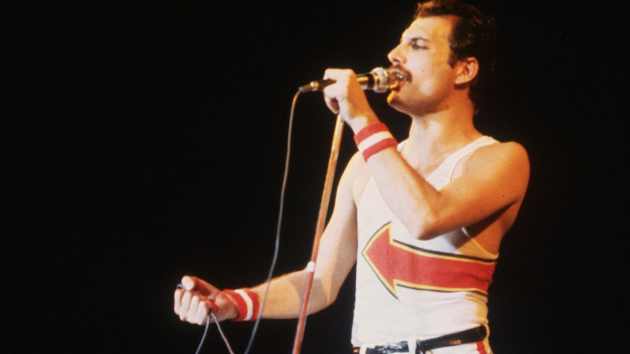 Freddie Mercury lors d'un concert en 1982. Freddie Mercury lors d'un concert en 1982.