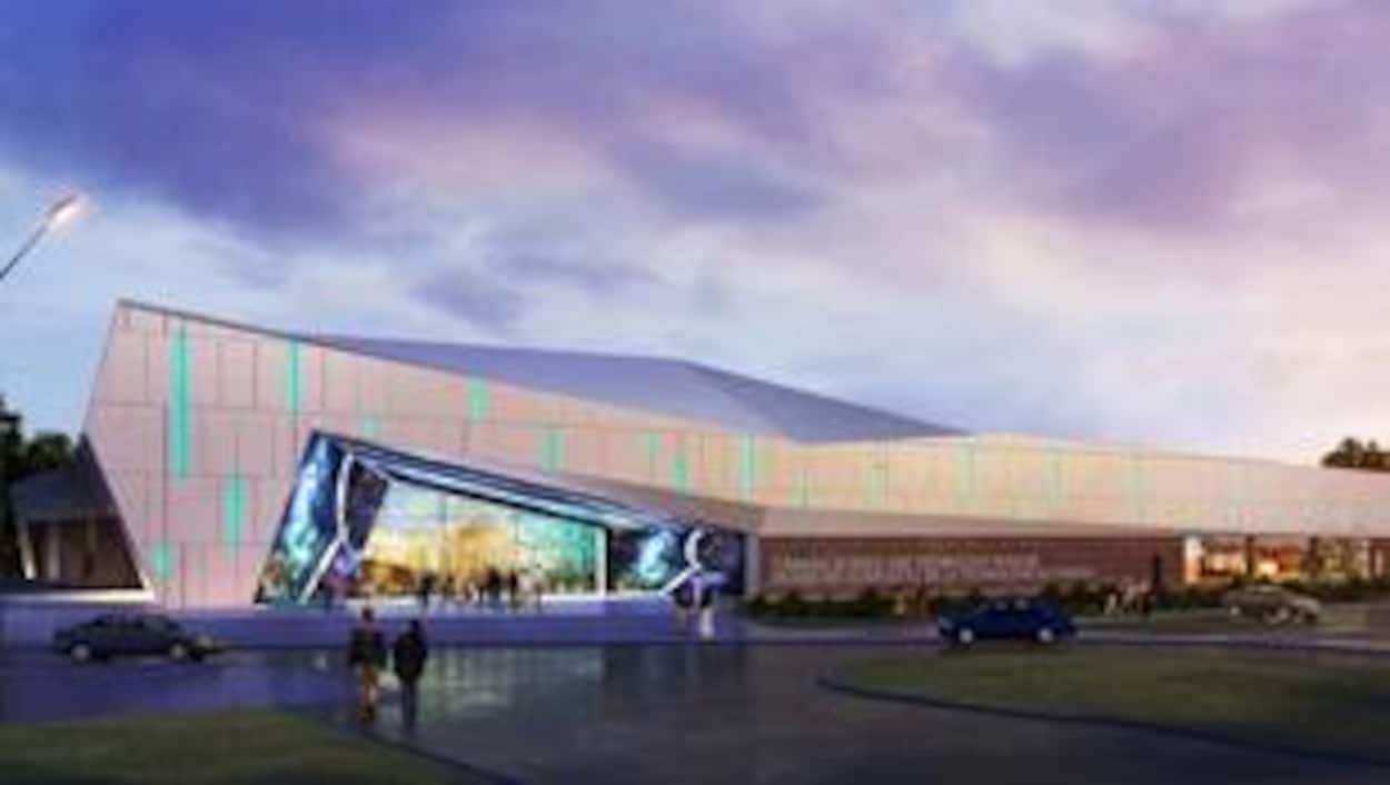 La façade du Musée des sciences et de la technologie du Canada au coucher du soleil.