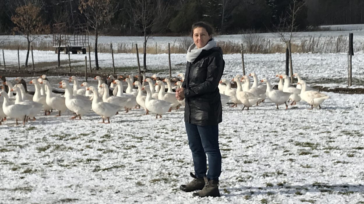 Fernande Ouellet avec ses oies.