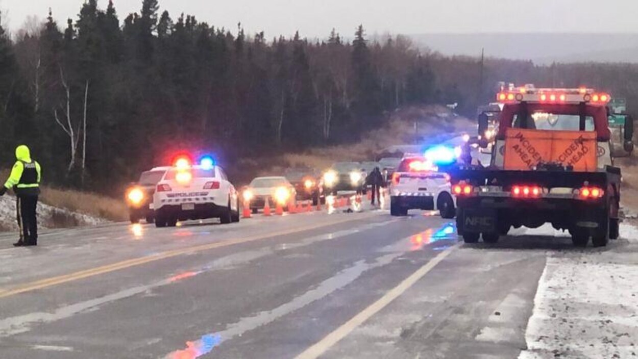 Route accidentée et enneigée à Terre-Neuve.