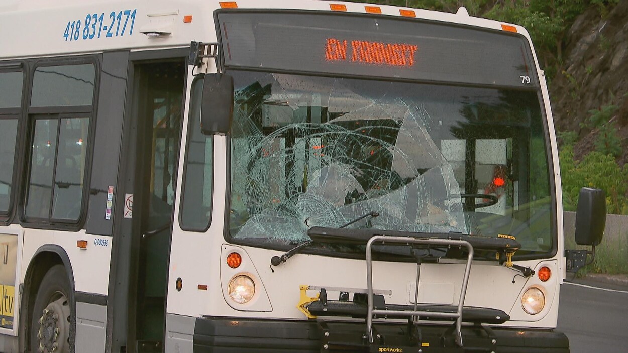 Le pare-brise de l'autobus s'est fracassé. Le pare-brise de l'autobus s'est fracassé.