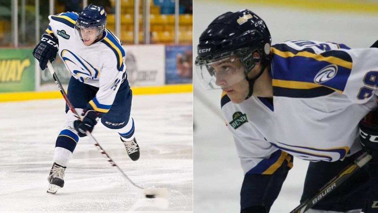 Montage photo d'Alex et Allain Saulnier lors de leur passage avec les Aigles Bleus de l'Université de Moncton.