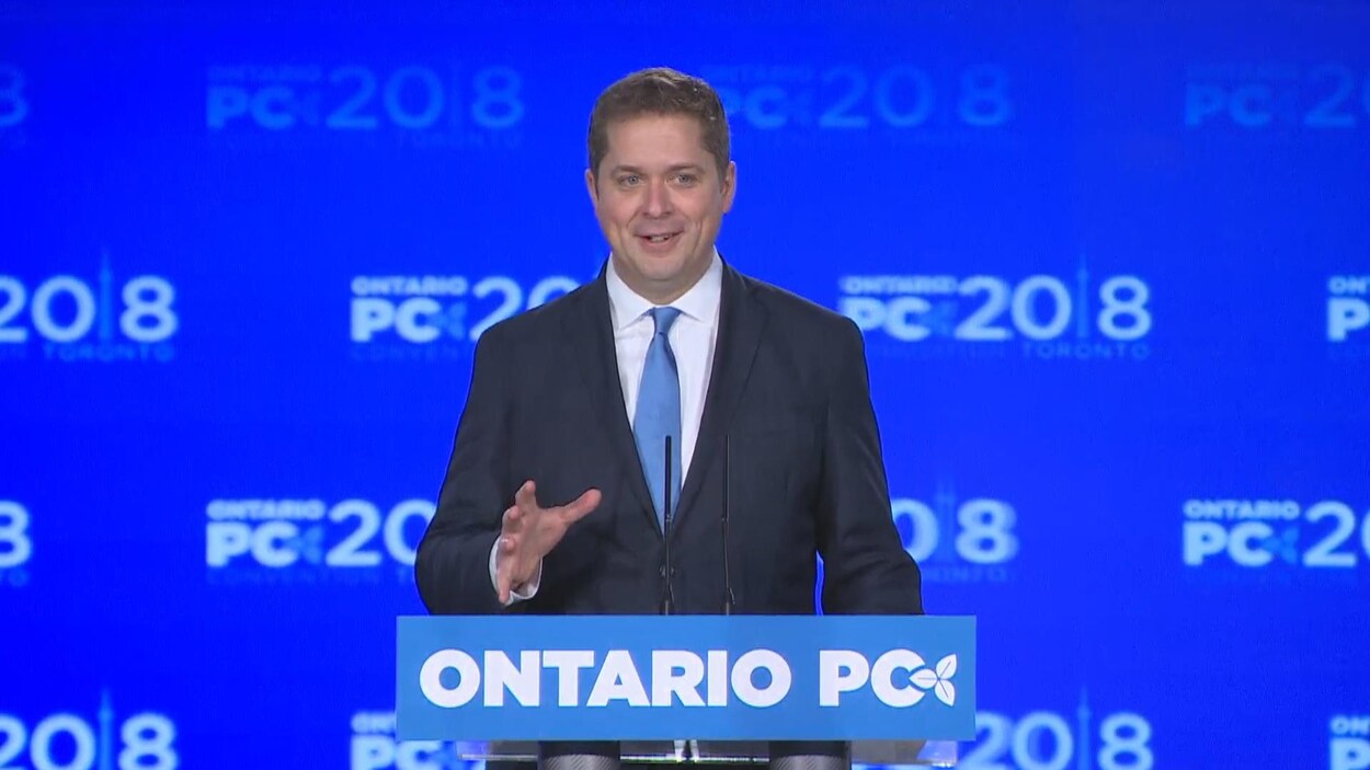 Un homme fait un discours devant un lutrin.