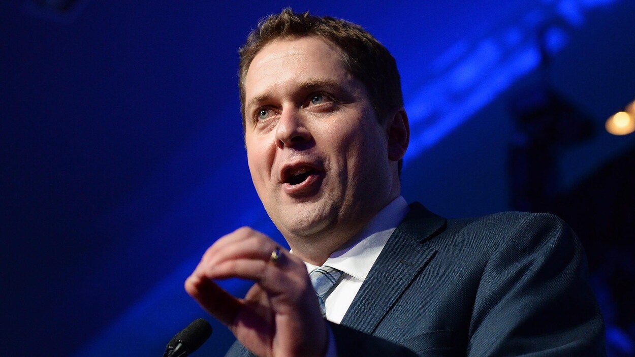 Le nouveau chef du Parti conservateur du Canada, Andrew Scheer, s'adresse aux militants à la suite de son élection, le 27 mai 2017, à Toronto. Le nouveau chef du Parti conservateur du Canada, Andrew Scheer, s'adresse aux militants à la suite de son élection, le 27 mai 2017, à Toronto.