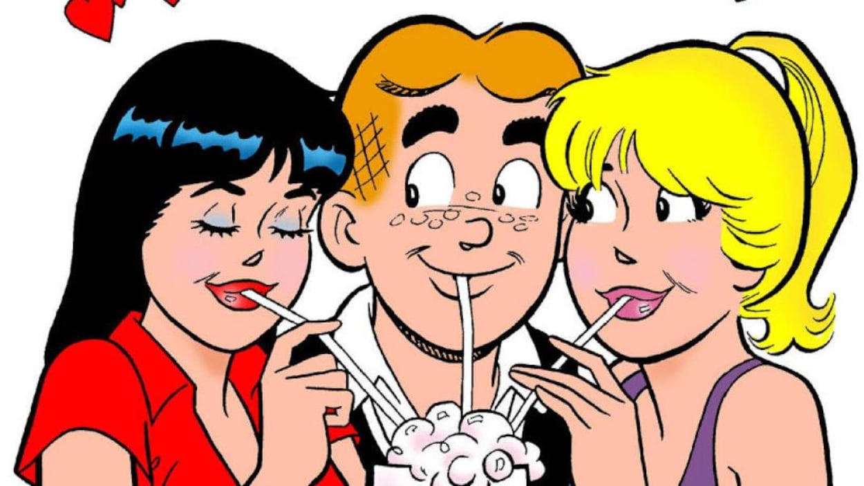 Les personnages de la bande dessinée se partagent un lait frappé. Les personnages de la bande dessinée se partagent un lait frappé.