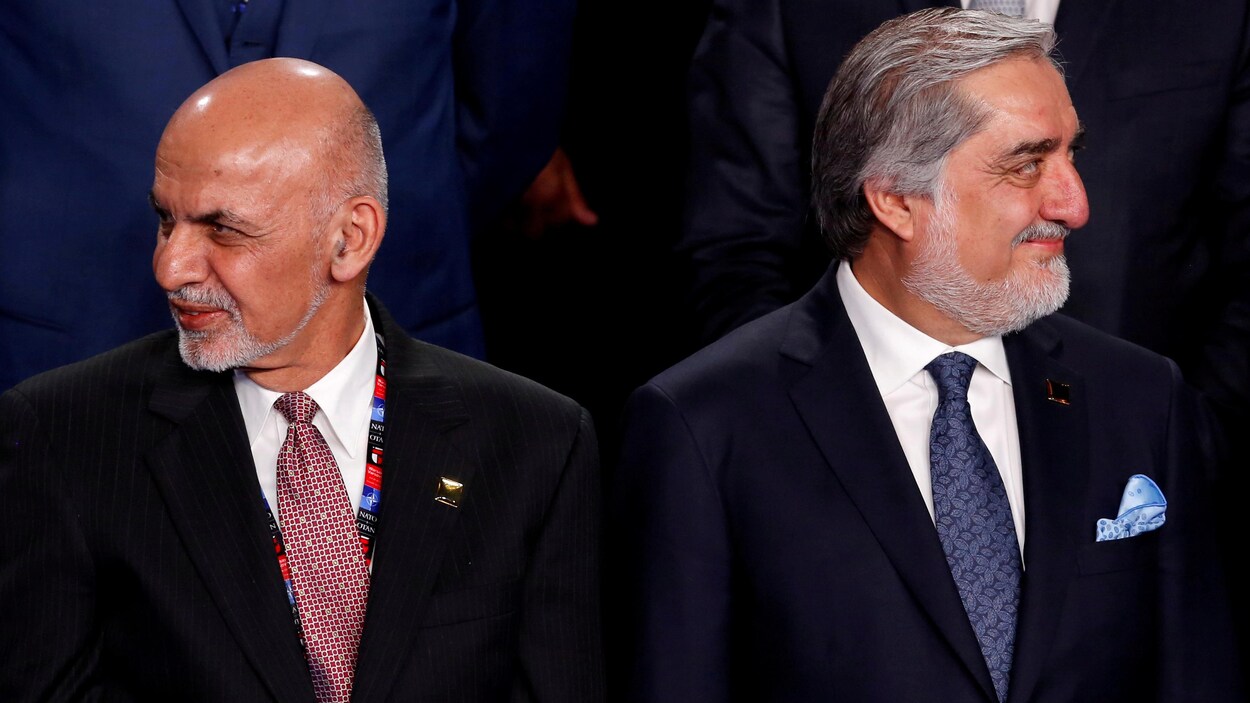 Ashraf Ghani et Abdullah Abdullah au sommet de l'OTAN à Varsovie, en Pologne en juillet 2016.