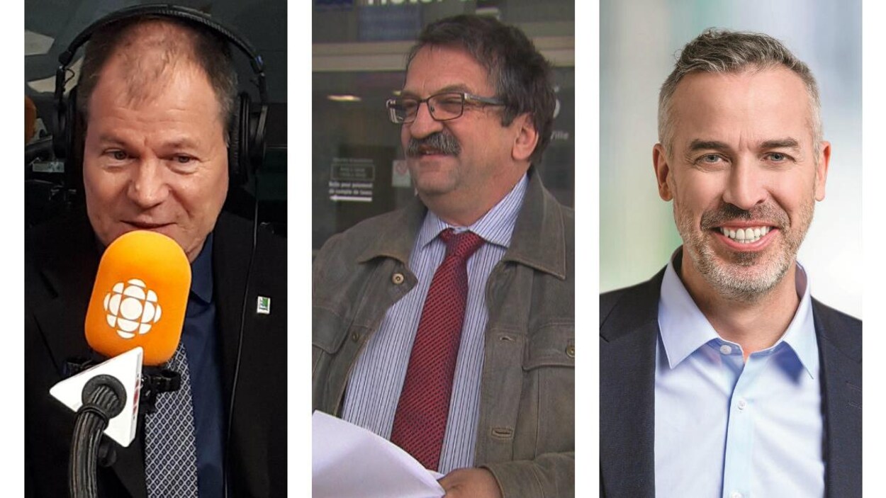 Les candidats à la mairie de Trois-Rivières Jean-François Aubin, Pierre-Benoit Fortin et Éric Lord.