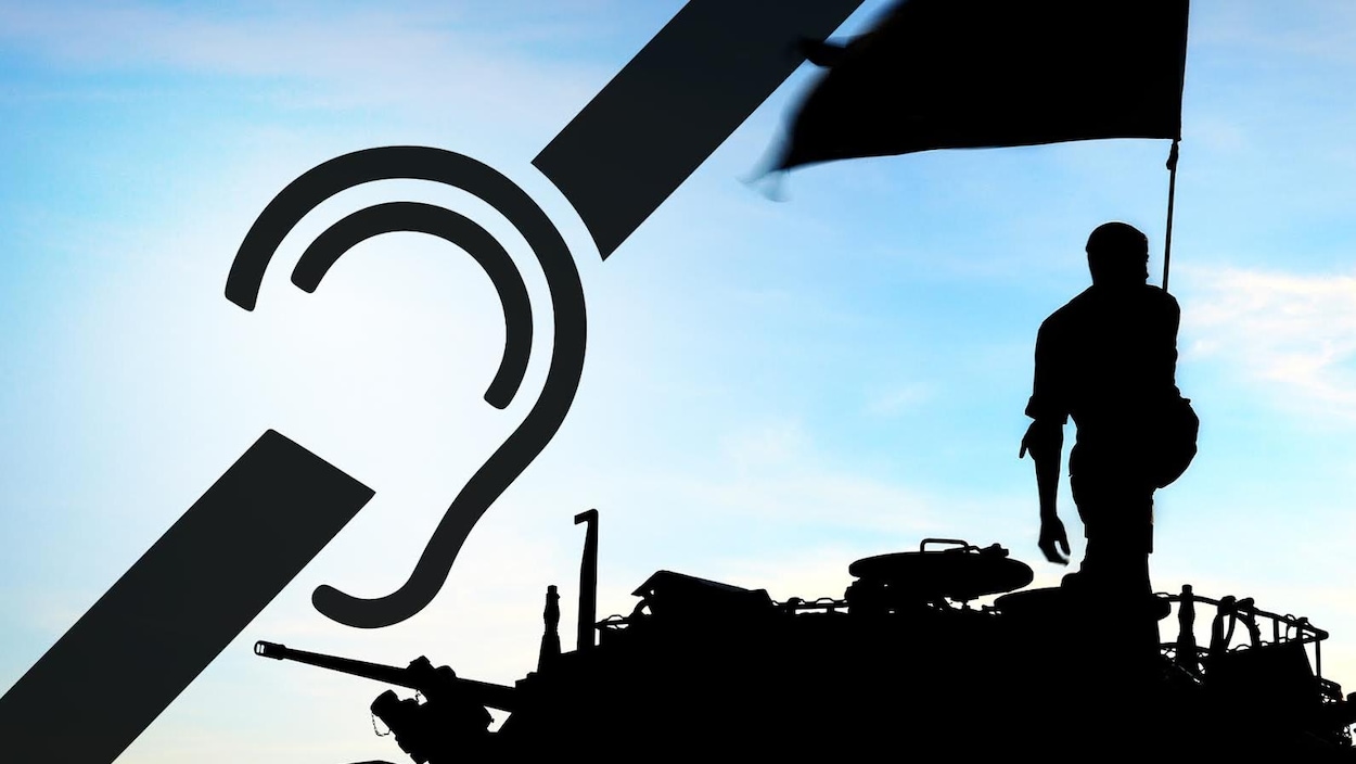 Un montage photo avec un militaire et le symbole international pour personnes sourdes et malentendantes. Un montage photo avec un militaire et le symbole international pour personnes sourdes et malentendantes.