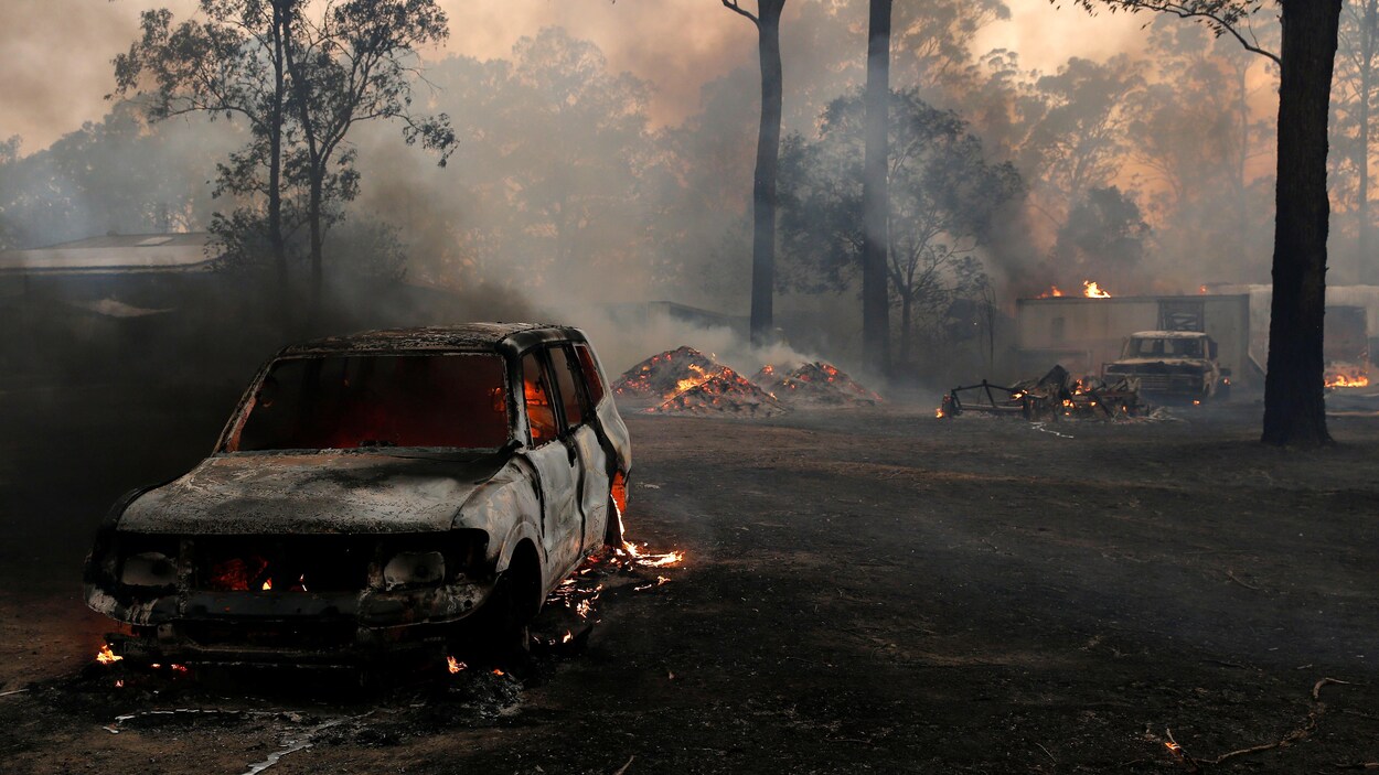 Une zone ravagés par le passage d'un incendie en Australie.