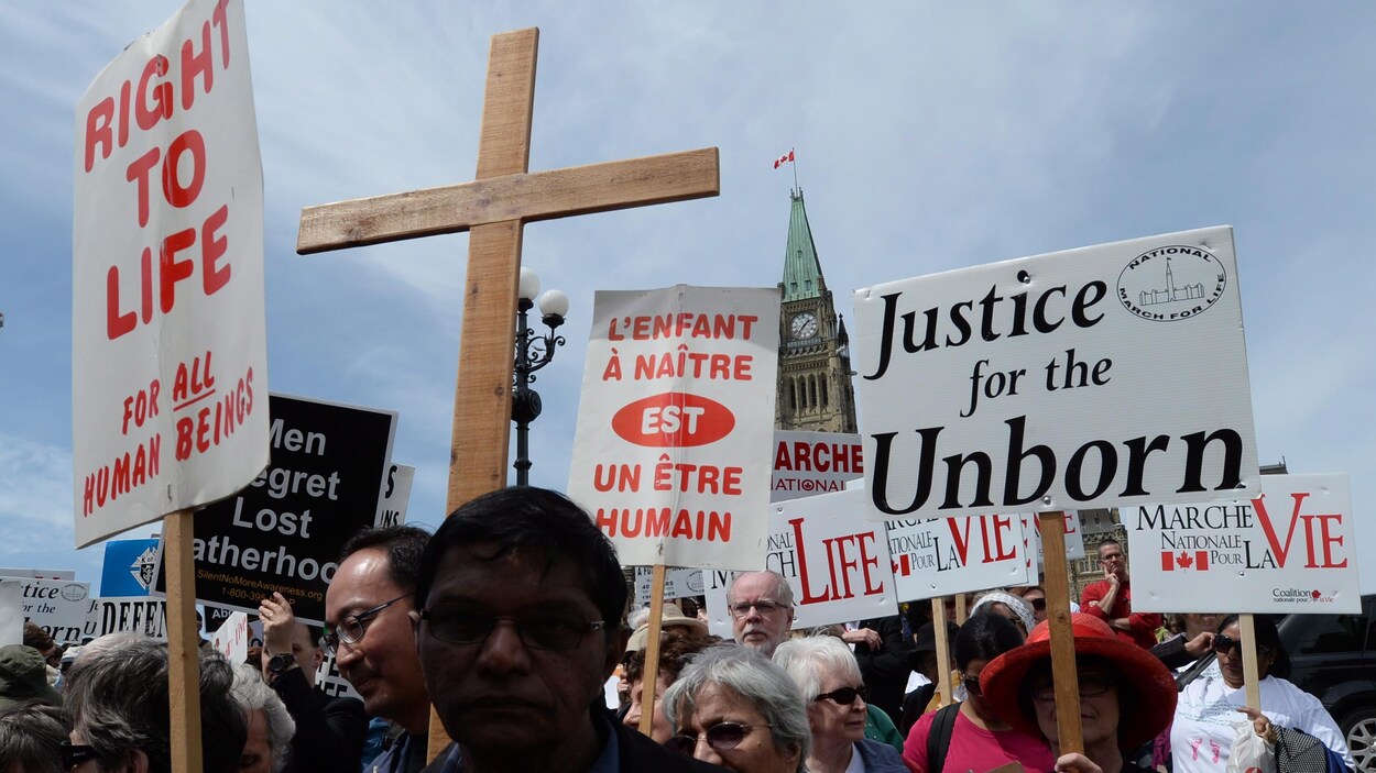 Des gens participent à la « Marche pour la vie » sur la colline parlementaire à Ottawa, le jeudi 8 mai 2014. 