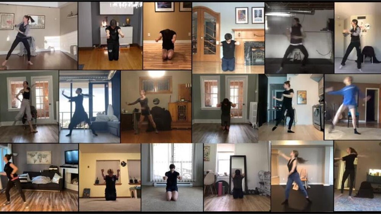 Une mosaïque de vignettes où on voit des danseurs de ballet dansant en choeur.