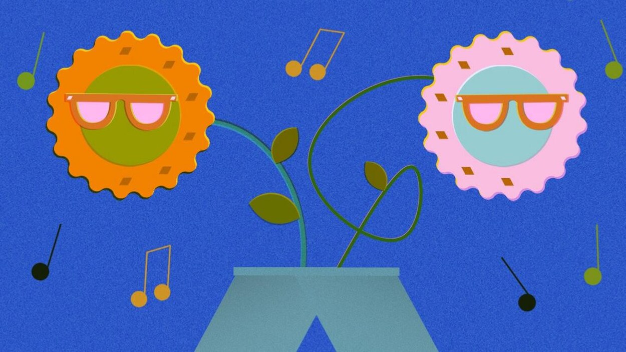 Des dessins de fleurs avec des notes de musique.