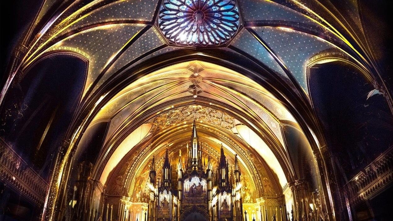 Illumination de la basilique Notre-Dame par Moment Factory.